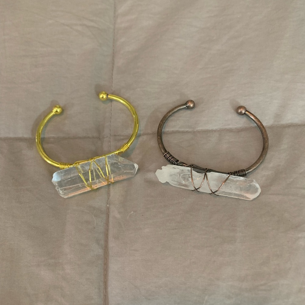 2 x Clear Quartz Cuff Bracelets